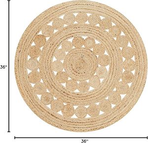 Alfombra Circular de Yute Hecha a Mano con Diseño Boho Patchwork para Decoración del Hogar, Biblioteca, Sala de Estar, Resort o Casa de Campo - Product Image 5
