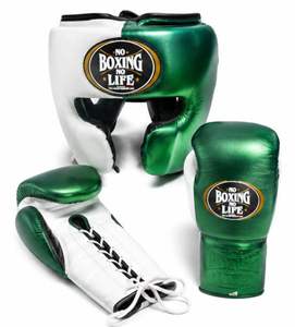 Set de Boxeo Personalizado al por Mayor con Logotipo Verde y Blanco - Guantes de Entrenamiento de Cuero Premium, Protector de Cabeza, Protector Abdominal, Pélvico e Inguinal - Product Image 3