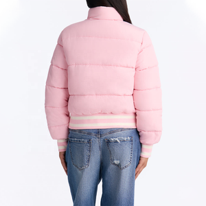 Chaqueta Acolchada Rosa de Invierno para Mujer, Cuello Alto, Manga Larga, Relleno Grueso de Poliéster, Color Sólido, Cierre de Botones, Chaqueta Corta - Product Image 2