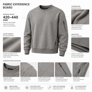 Sweat-shirt à col rond pour homme, coupe classique, couleur unie, coton French Terry, avec poche zippée sur la manche gauche - Product Image 5