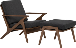 Modern Walnut Ottoman <b>Stool</b> with Dark Gray Upholstery Solid <b>Wood</b> Tapered Legs for Bedroom & Lounge Seating - Product Image 6