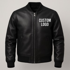 Custom Logo Black PU Leather Bomber <b>Jacket</b> <b>Men</b> Moto Biker Style Zipper Front Solid Color Regular Fit Autumn Wear - Product Image 6