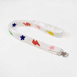 Direct Factory Handcrafted Seed Bead Embroidery <b>Belt</b> <b>Strap</b> Celestial Star & Lightning Bolt Motifs White Base Guitar Style Purse - Product Image 1