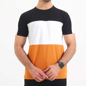 T-shirt en tricot à manches courtes pour homme, col rond, à blocs de couleur, design uni décontracté, 100% coton, séchage rapide, respirant - Product Image 2