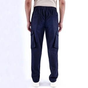 Pantalon cargo bleu marine pour homme, taille élastique, plusieurs poches, style décontracté, tissu en coton respirant, à porter au printemps - Product Image 5