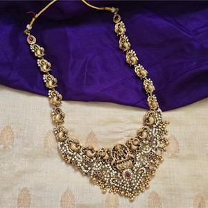 Lakshmi Gold Plated <b>Pearl</b> Bridal Necklace and Earring <b>Set</b> - Product Image 4