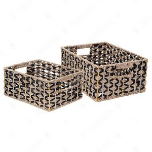 Panier de rangement graphique noir en jonc de mer et jacinthe d'eau pour le linge et l'organisation, idéal pour la salle de bain - Product Image 2