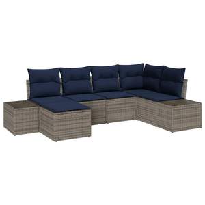 6 Piece Grey Poly Rattan Garden <b>Sofa</b> <b>Set</b> With Cushions Outdoor Furniture Contemporary Style - Product Image 2