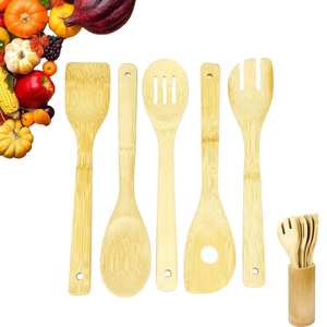 Juego de cucharas de madera maciza para cocinar con espátula, cuchara para servir y cuchara volteadora para uso en la cocina - Product Image 3