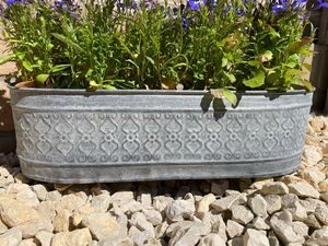 <b>Galvanised</b> Zinc Whitewash Long Ribbed Planter <b>Trough</b> Outdoor Garden Pot metal planters Galvanized metal planter with handle - Product Image 5
