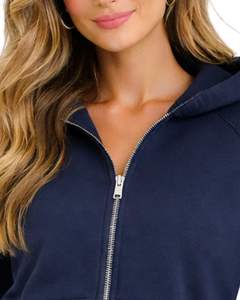 Sudadera con capucha corta para mujer, azul marino, de algodón y forro polar, corte ajustado, estilo casual, ligera, para mujer - Product Image 5