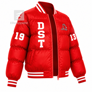 Custom Delta Sigma Theta sorority Puffer <b>jacket</b> embroidered logo on front red and <b>white</b> color full sleeve <b>jacket</b> <b>for</b> female - Product Image 2
