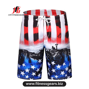 <b>Men's</b> American Flag Print Spandex/Cotton Board <b>Shorts</b> Quick Dry 220g Drawstring <b>Swim</b> Trunks Casual Beach Wear - Product Image 1