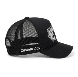 Wholesale Custom Logo Black Fashion 3D Embroidery Structured Curved Brim 5 Panel Unisex Trucker Cap Hat Outdoor For Man Woman - Product Image 2
