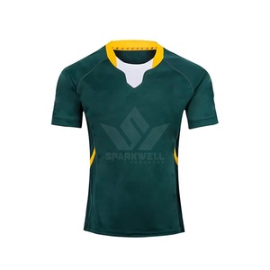 เสื้อยืดรักบี้สีเขียวสำหรับผู้ชาย แขนสั้น คอกลม ระบายความชื้นได้ดี ผลิตจากโพลีเอสเตอร์ ทรงปกติ สีพื้น ใส่ได้ทุกฤดูกาล ชุดกีฬา - Product Image 5