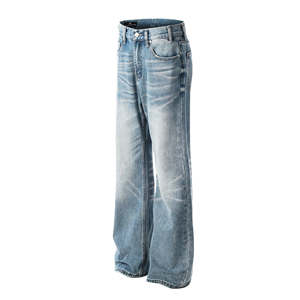 Vaqueros de hombre de algodón de invierno, corte recto, pierna ancha, estilo bootcut, con lavado Monkey y efecto desgastado, estilo streetwear. - Product Image 1