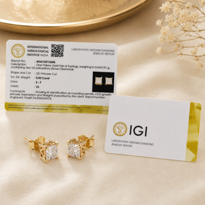 Designer 14KT Solid Yellow Gold IGI Certified Lab Grown <b>Diamond</b> <b>Square</b> Cut Stud <b>Earring</b> For Women Gift for Any Occasion - Product Image 6