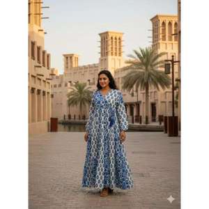 เดรสยาวลายดอกไม้ปะติดปะต่อ คอวี แขนยาว สไตล์โบฮีเมียน ทรงหลวม สวมใส่สบาย เหมาะสำหรับฤดูร้อน ขายส่ง - Product Image 4