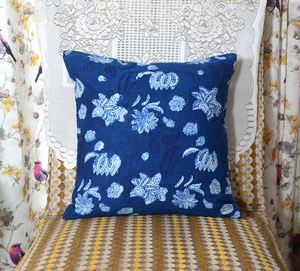 Housse de coussin en coton 100 % indigo, imprimée à la main, style bohème, décorative - Product Image 1