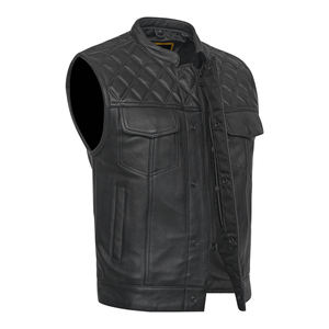 Gilets en cuir de qualité supérieure en gros – Gilet d'hiver respirant en cuir pour homme, personnalisable, grande taille, col rond, pour moto - Product Image 1