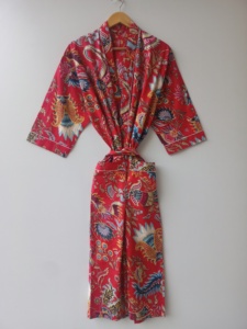 Kimono de Algodón Artesanal Indio con Estampado Floral a Mano, Bata Larga para Dormir, Proveedor Mayorista, Bata de Manga Larga - Product Image 2