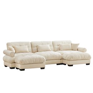 Divano Modulare a U Moderno a 3 Posti con Due Pouf Mobili, Cuscini Lombari e Cuscini Decorativi per Soggiorno - Product Image 6