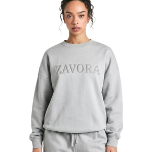 Sudaderas Personalizadas con Logotipo Bordado en Tono Gris Claro, Sudaderas de Felpa Gruesa para Mujer, Sudaderas con Hombros Caídos, Sudaderas Casuales - Product Image 1