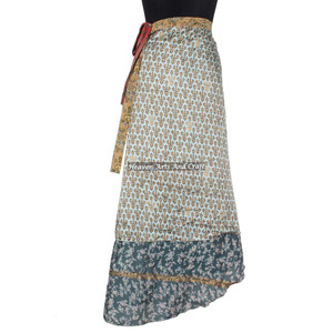 Indian Reversible Vintage Silk Sarees Wrap <b>Skirts</b> Women Wear Vintage Silk Sari <b>Long</b> Length Wrap Around <b>Skirt</b> 2 Layer Reversible - Product Image 4