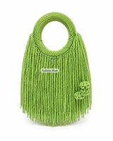 Sac à bandoulière perlé de créateur avec franges à pompons pour femme