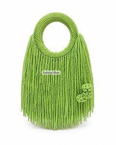 Bolso de Hombro con Cuentas y Flecos de Borlas para Mujer, Diseño de Diseñador - Product Image 3