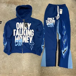 Conjunto Deportivo para Hombre con Capucha Negra, Mangas Largas, Dobladillo Dividido, Estilo Urbano, con Estampado "Stay TRAE" y "PASPI", Cierre con Cordón - Product Image 3