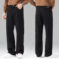 Jean en denim décontracté pour homme, taille haute, coupe droite ample, délavé clair, léger et confortable, idéal pour l'été, noir