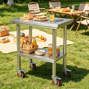 Elegante Tavolo da Lavoro in Metallo Regolabile in Altezza con Ripiano per Cucina Commerciale 1X Fabbricazione in Acciaio - Product Image 1