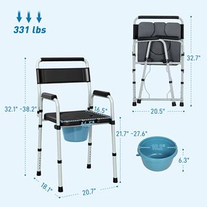 Sedia Comoda da Comodino Nera Regolabile in Altezza, Capacità 136 kg, per Anziani e Adulti, con Sedile Rialzato e Braccioli, Finitura Verniciata a Polvere - Product Image 3