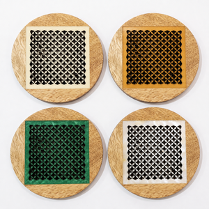 Handmade Wooden Coaster Set <b>Round</b> Modern Design Non-Slip <b>Mats</b> & Pads - Product Image 4