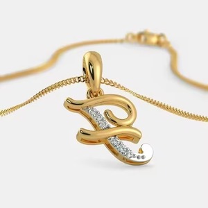 Yellow Gold Letter 'F' Pendant 14K/18K Gold Plated Elegant Personalized Diamond Charm for Wedding Birthday Anniversary - Product Image 2