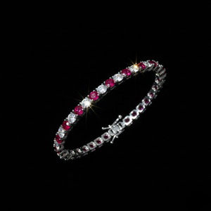 Bracelet tennis 2,5 mm en or blanc massif 10 carats plaqué rhodium, bicolore, style hip-hop, entièrement serti de moissanite rouge VVS et de rubis synthétiques - Product Image 4