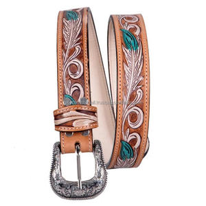 Cuir de qualité Design personnalisé sculpté à la main en relief Ceinture d'outillage en cuir occidental pour hommes avec boucle florale antique classique - Product Image 5