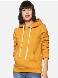 Sudadera con Capucha para Mujer, Color Mostaza, Manga Larga, Tejido de Punto, Estilo Casual, 100% Algodón, Estilo Otoñal, Transpirable, con Bolsillos - Product Image 5