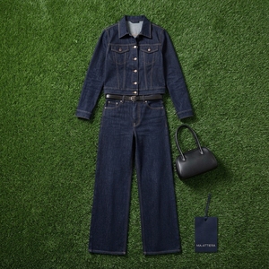 <b>Women</b> Dark <b>Blue</b> Denim Jacket And Wide Leg <b>Jeans</b> Set Fitted Two Piece Matching Outfit Casual Streetwear Fashion - Product Image 5