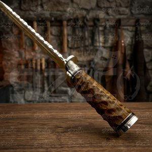 OEM Handmade D2 Steel Bowie Hunting Knife <b>Mirror</b> Polished <b>Clip</b> Point Blade Burl Wood Handle Steel Guard Leather Sheath 3-Year - Product Image 4