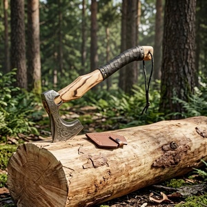 Handmade Custom Industrial Grade DIY Camp Viking <b>Axe</b> Checkerboard Wood <b>Handle</b> with Braid Wholesale A&M ENTERPRISES - Product Image 5