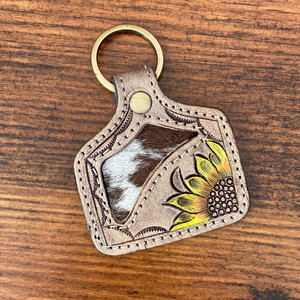 Personal isierte Haare auf gearbeitetem Leder Schlüssel bund Hand genähtes Leder Sonnenblume Schlüssel anhänger Western Echt leder Cowgirl Schlüssel ringe - Product Image 2