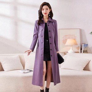 Manteau en cuir véritable long pour femmes, manteau en cuir long pour l'automne et l'hiver, manteau trench décontracté à la mode, en stock - Product Image 3