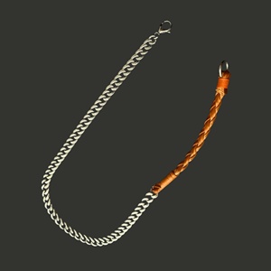 Pure <b>Titanium</b> Steel Link Chain <b>Necklace</b> with Orange-Brown Beaded Rope for Men and Boys-17 Inch - Product Image 2