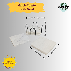 Cet ensemble de sous-verres présente des sous-verres élégants en marbre blanc avec un support moderne en métal noir, ajoutant une touche de style à toute décoration de maison ou de bureau. - Product Image 3