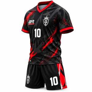 Ensemble de maillots de football personnalisés imprimés par sublimation, col en V, manches courtes, kit d'équipe, devant unisexe, adulte, noir, rouge, toutes saisons, polyester - Product Image 4