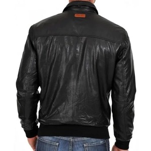 Chaqueta Bomber de Cuero Negra Ligera para Hombre con Cierre - Product Image 3
