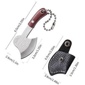 <b>Custom</b> Mini Damascus Steel Axe <b>Keychain</b> with Wooden Handle and Leather Sheath - Product Image 4