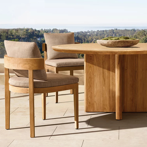 Contemporary Outdoor Dining <b>Table</b> Solid Teak with Dark Grey Finish <b>Round</b> Slatted Surface Garden <b>Patio</b> Resort Dining Area - Product Image 6